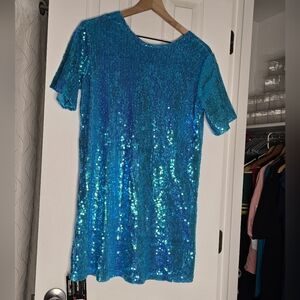 Nwt! Small Oversizdd Blue Sequined T-shirt Dress